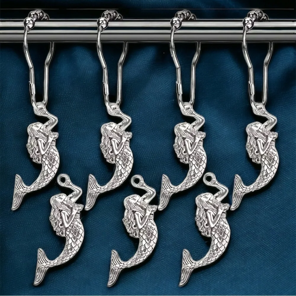 Mermaid Shower Curtain Hooks Set of 12 Coastal Mermaidcore Low Stock